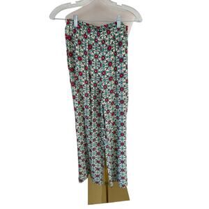 NWT Zara Womens Cottagecore Cream Red Teal Floral Boho Wide Leg Pants Size S